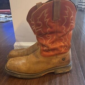 Brown and Orange Western Boots, Steel Toe Ariat work boots US 11.5EE, 10006961